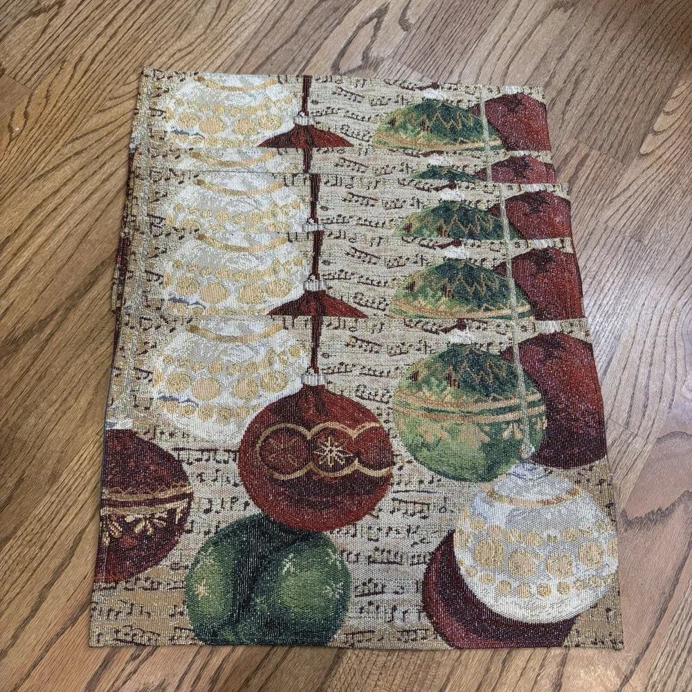 Holiday Time Christmas Ornament Tapestry Placemats Set of 5 Vintage 20